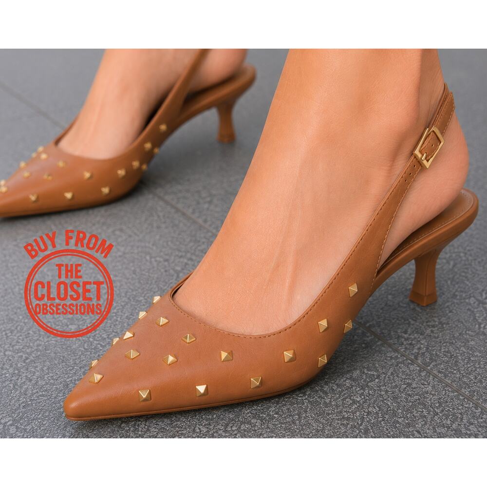 Mango Studded Pointed Toe Slingback Kitten Heels NWT